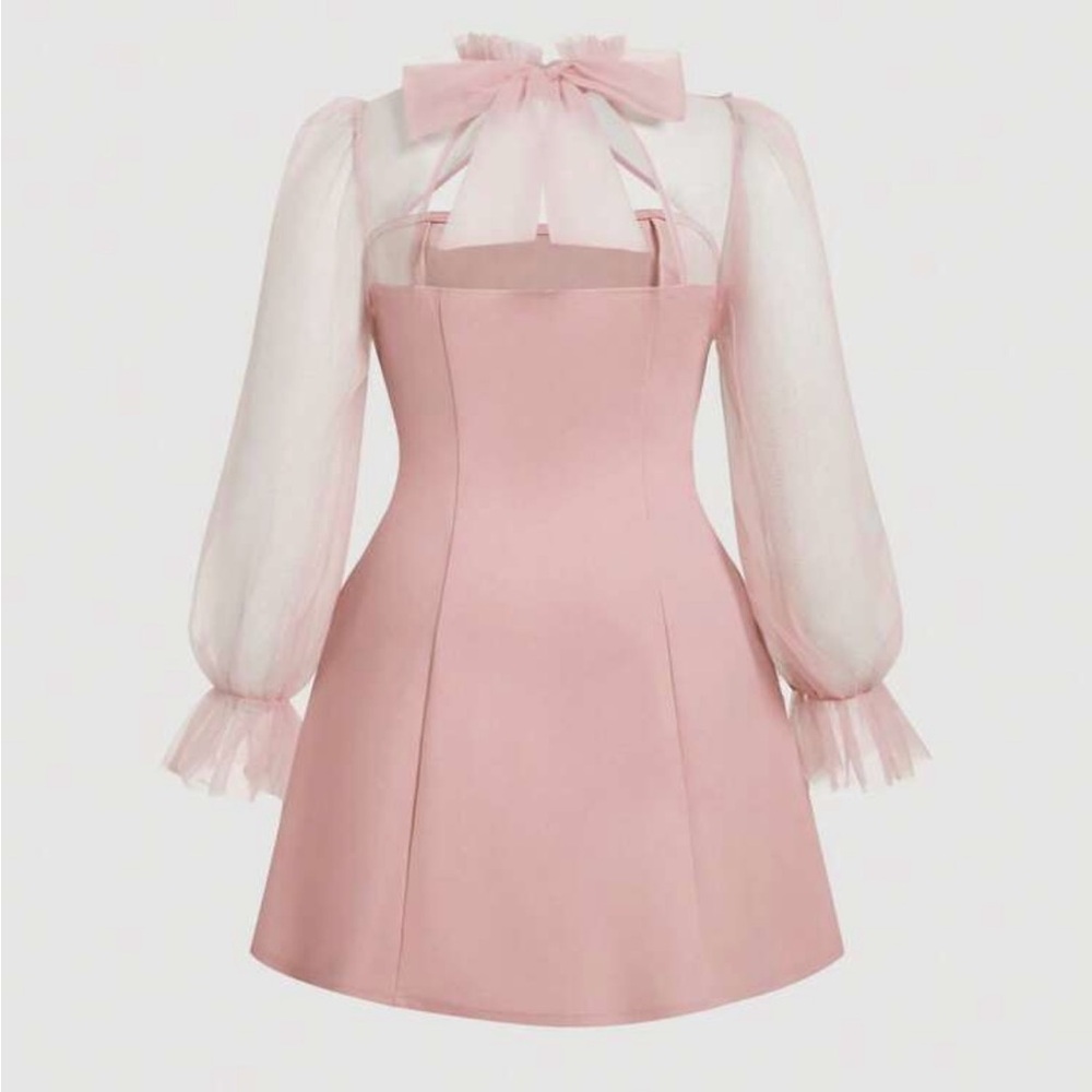 Pink Ruffled A-Line Long Sleeve Dress - Picture 2 of 8